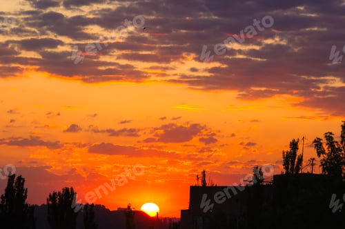 Preview: Landscape With Dramatic Light - Beautiful Golden Sunset With Saturated Sky And Clouds.