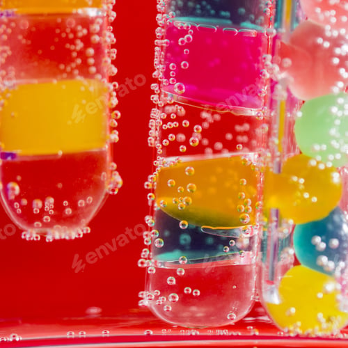 Preview: Abstract Composition With Underwater Tubes With Colorful Jelly Balls Inside And Bubbles