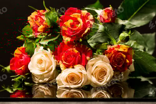 Preview: Colorful, Beautiful, Delicate Roses With Details And Reflexions