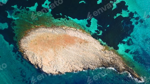 Preview: Aerial Photo Of Tropical Caribbean Rocky Island Seascape With Turquoise And Emerald Crystal Clear