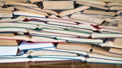 Preview: Stack Of Open Books. Library, Literature, Education Information Learning Reading Concept