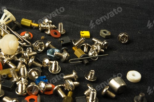 Preview: Techno Backgrounds - Various Bolts, Screws, Washers, Nuts And Other Computer Small Fasteners On