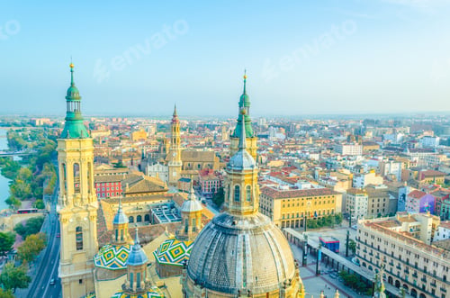 Preview: Aerial View Zaragoza Dominated By The Basilica De Nuestra Senora De Pilar, Spain