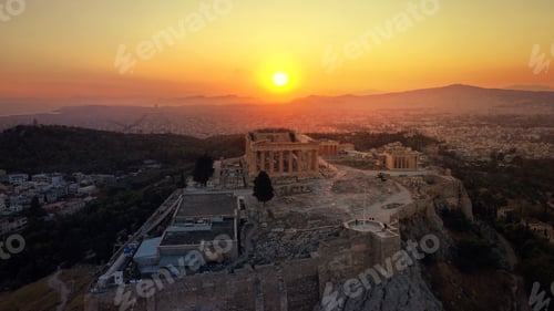 Preview: Aerial Photo Of Iconic Masterpiece Of Ancient World, Acropolis And The Parthenon At Sunset With
