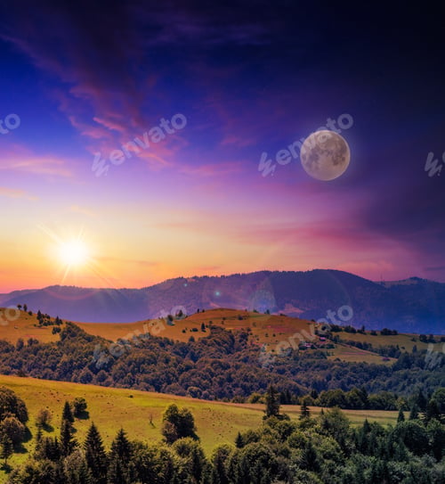 Preview: Valley Near Forest On A Steep Mountain Slope In Evening