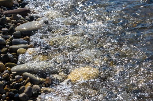 Preview: Sea Pebble Beach With Multicoloured Stones, Waves With Foam