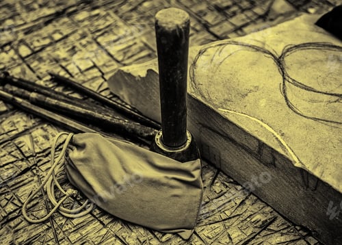 Preview: Old Tools For Carving Stone Of Handmade Way, Detail Of Old Manual Craft
