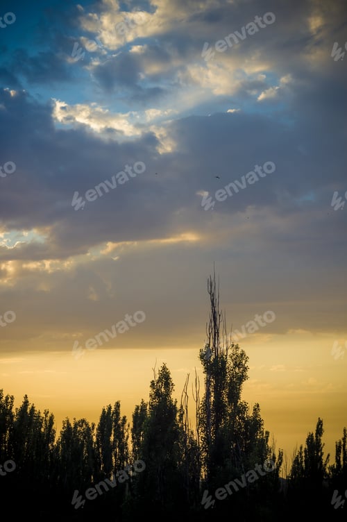 Preview: Landscape With Dramatic Light - Beautiful Golden Sunset With Saturated Sky And Clouds.