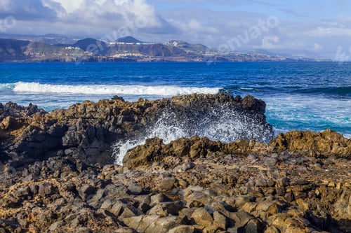 Preview: The Picturesque Rock At The Coast Of The Atlantic Ocean Is Washed By Waves