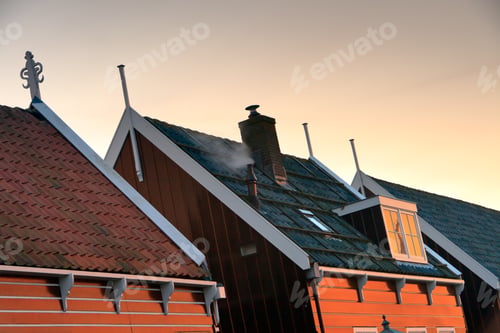 Preview: Houses In Old Dutch Village At Sunset, Marken, The Netherlands