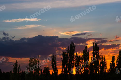 Preview: Landscape With Dramatic Light - Beautiful Golden Sunset With Saturated Sky And Clouds.