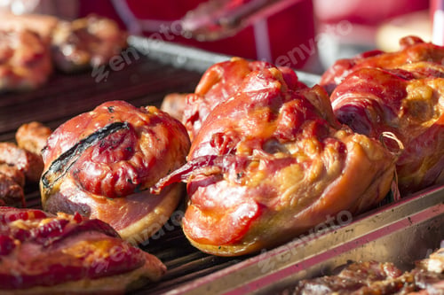 Preview: Different Kind On Grilled Meat And Sausages With Smoke And Steam From The Grill