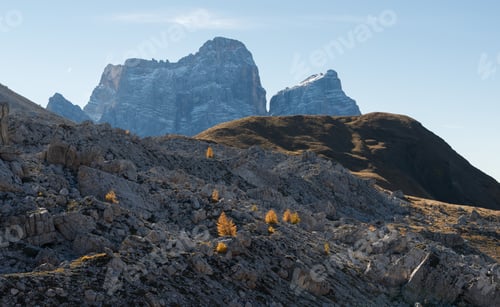 Preview: Autumn In Dolomites Mountains Above Lake Federa.