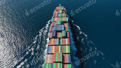 Preview: Aerial Drone Photo Of Container Cargo Ship Carrying Load In Truck-Size Colourful Containers