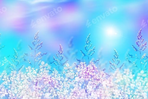 Preview: Green Grass On Blue Sky Background