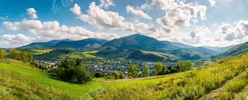 Preview: Panorama Of Rural Fields On Curvy Slopes. Bright Autumn Day. Lovely Countryside On Fine Weather