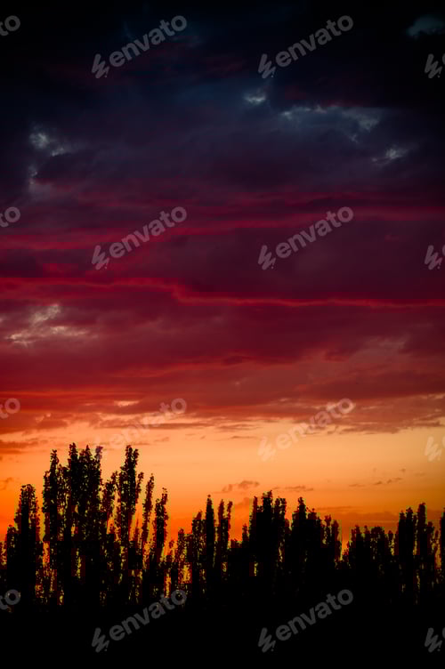 Preview: Landscape With Dramatic Light - Beautiful Golden Sunset With Saturated Sky And Clouds.