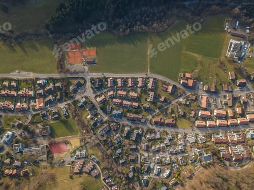 Preview: Aerial View Of Rural Town In Switzerland In Winter Time