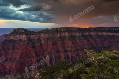 Preview: Sunset Over The Grand Canyon, North Rim. The Grand Canyon Is A River Valley In The Colorado