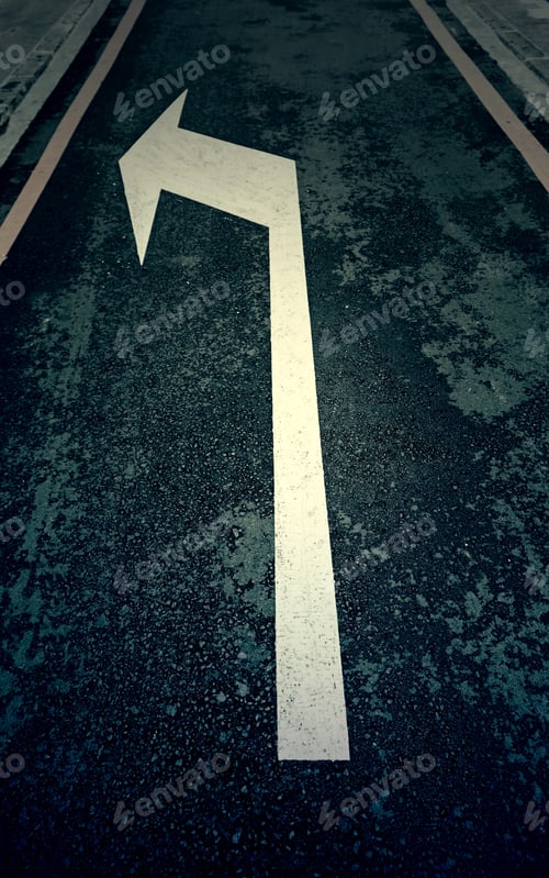Preview: Arrow On The Asphalt, Detail Of A Traffic Signal On The Road, And Safety Information