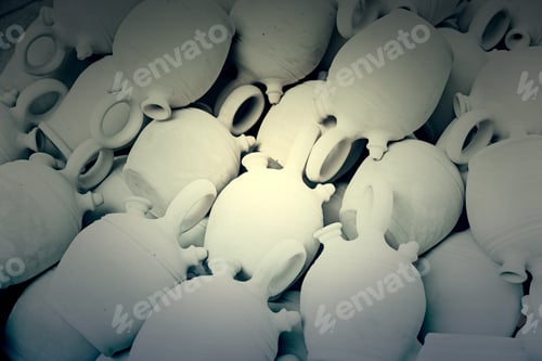 Preview: Handmade Clay Jugs, Detail Of Some Old Clay Pots, Tradition And Decoration, Pottery