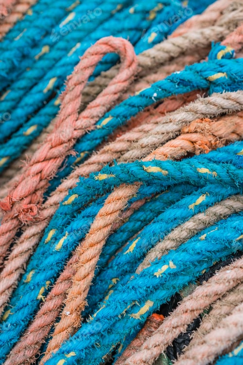 Preview: Bunch Of Different Coloured Fishing Ropes In A Harbour