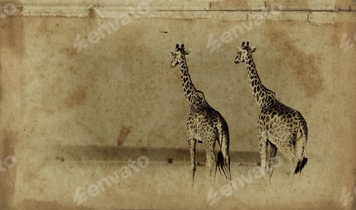 Preview: Vintage Style Image Of Giraffes On The Masai Mara National Reserve - Kenya