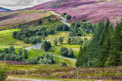 Preview: Picturesque Road In Scottish Highlands, Cairngorms National Park Near Lecht Ski Resort, Scotland