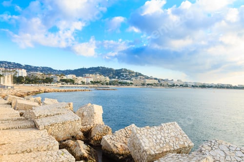 Preview: Cannes Beach Day View, France. Famous Town In South Of France. Promenade De La Croisette