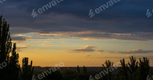 Preview: Landscape With Dramatic Light - Beautiful Golden Sunset With Saturated Sky And Clouds.
