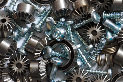 Preview: A Background With Different Mechanical Components, Gears, Springs, Screws, Industrial Objects