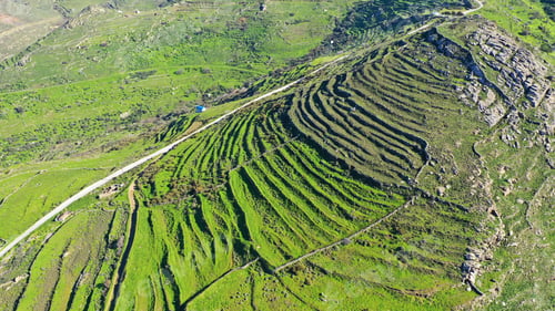 Preview: Aerial Drone Photo Of Beautiful Green Landscape In Picturesque Island Of Serifos, Cyclades, Greece