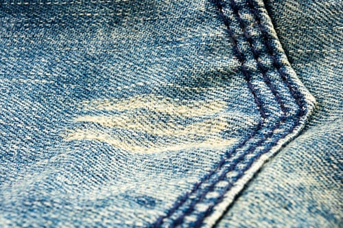 Preview: Clothing Items Blue Stonewashed Faded Jeans Cotton Fabric Texture With Seams, Clasps, Buttons And