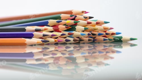 Preview: Group Of Sharp Colored Pencils With Reflexions