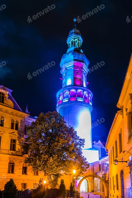 Preview: View Of The Fire Tower During Night In Sopron, Hungary