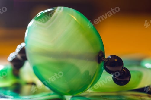 Preview: Large Polished Beads Of Beautiful Translucent Green Agate Gemstone, Macro