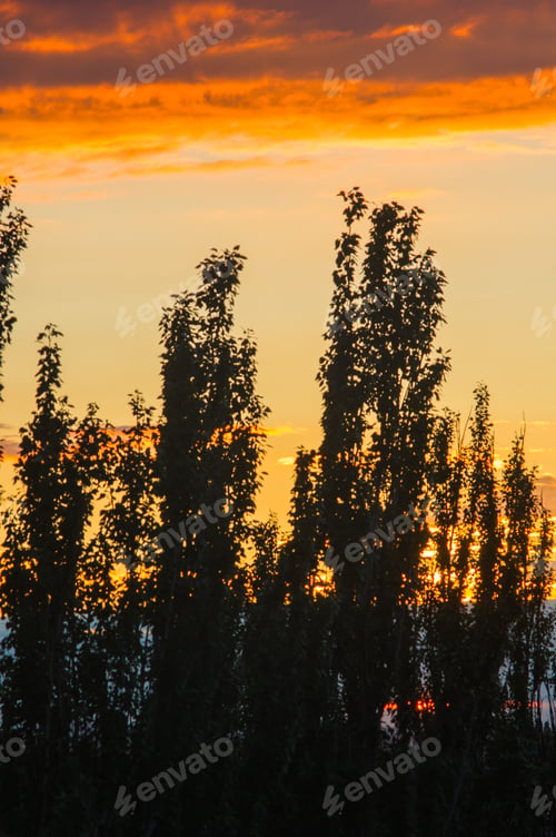 Preview: Landscape With Dramatic Light - Beautiful Golden Sunset With Saturated Sky And Clouds.