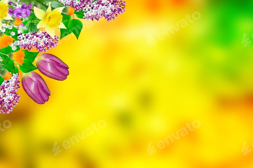Preview: Bright And Colorful Flowers On The Background Of Spring Landscape.