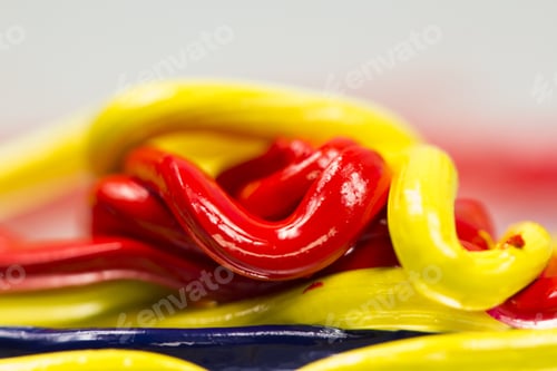 Preview: Abstract Composition With Red, Blue And Yellow Paint For Oil Painting With Reflexions