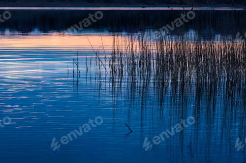 Preview: Beautiful Lake Landscape After Sunset. Daybreak Landscape Of Lake In Mazury Lake District