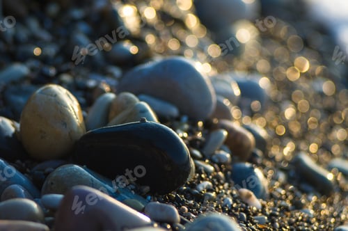 Preview: Pebble Stones On The Sea Beach, The Rolling Waves Of The Sea With Foam
