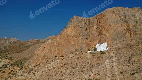 Preview: Aerial Drone Photo Of Breathtaking Whitewashed Holy Monastery Of Panagia Hozoviotissa Built In A