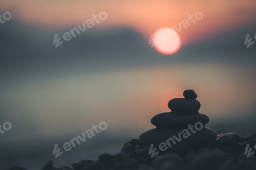 Preview: Stack Of Zen Stones On Pebble Beach