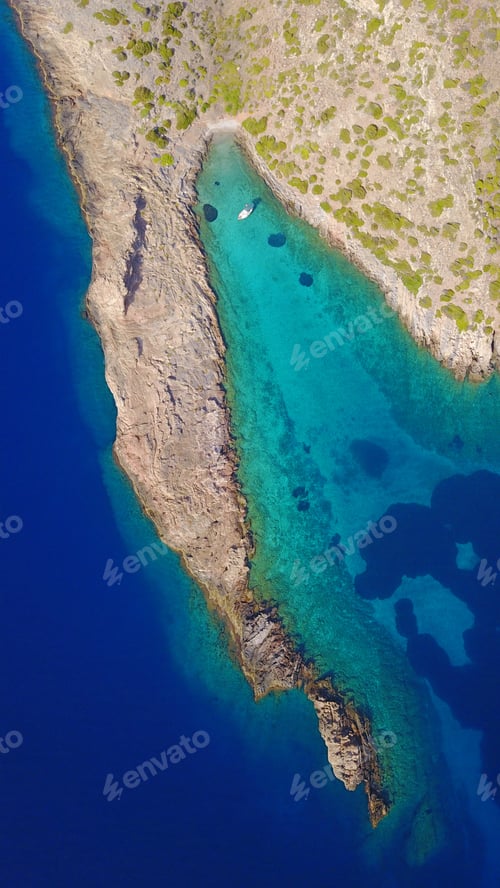 Preview: Aerial Bird'S Eye View Photo Taken By Drone Of Caribbean Tropical Rocky Seascape With Turquoise