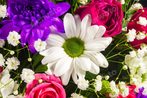 Preview: Background For A Greeting Card - Beautiful Gift Bouquet Of Various Colorful Decorative Summer