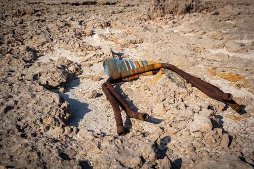 Preview: Metal Old Rusty Chair On The Ground. Environmental Pollution
