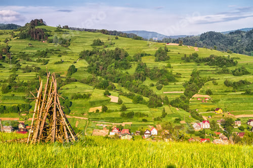 Preview: Traditional Slovenian Constructions For Drying Hay And Wood Storage, Hayrack On The Hilly Field In