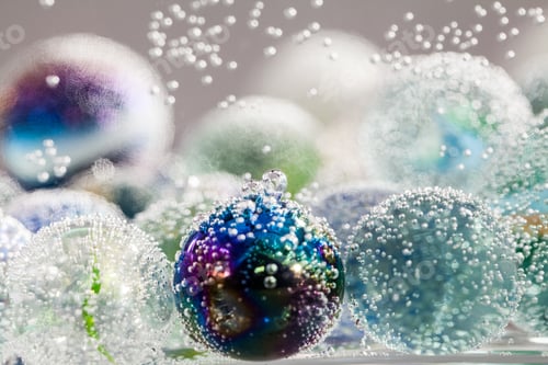Preview: Abstract Underwater Composition With Colorful Glass Balls, Bubbles And Light