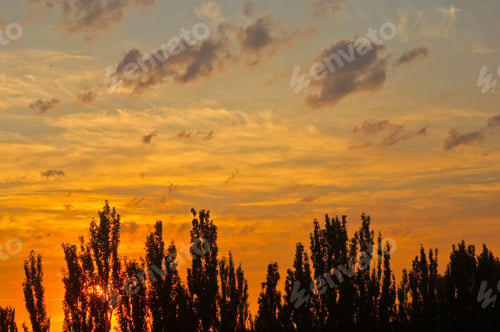 Preview: Landscape With Dramatic Light - Beautiful Golden Sunset With Saturated Sky And Clouds.