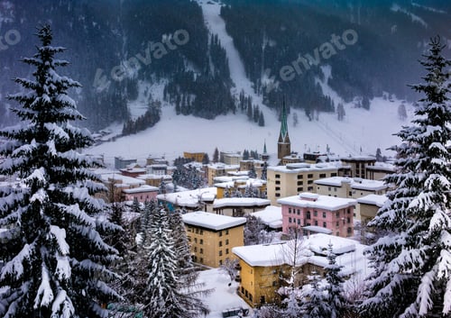 Preview: Heavy Snow Landscape In Davos, Switzerland.